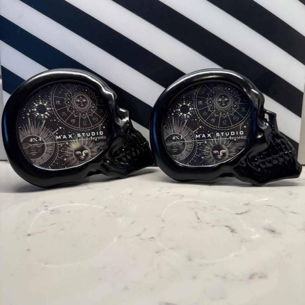 Max Studio Frame - Black Skull Frames - 4x4 - Gothic Halloween decor - Set Of 2